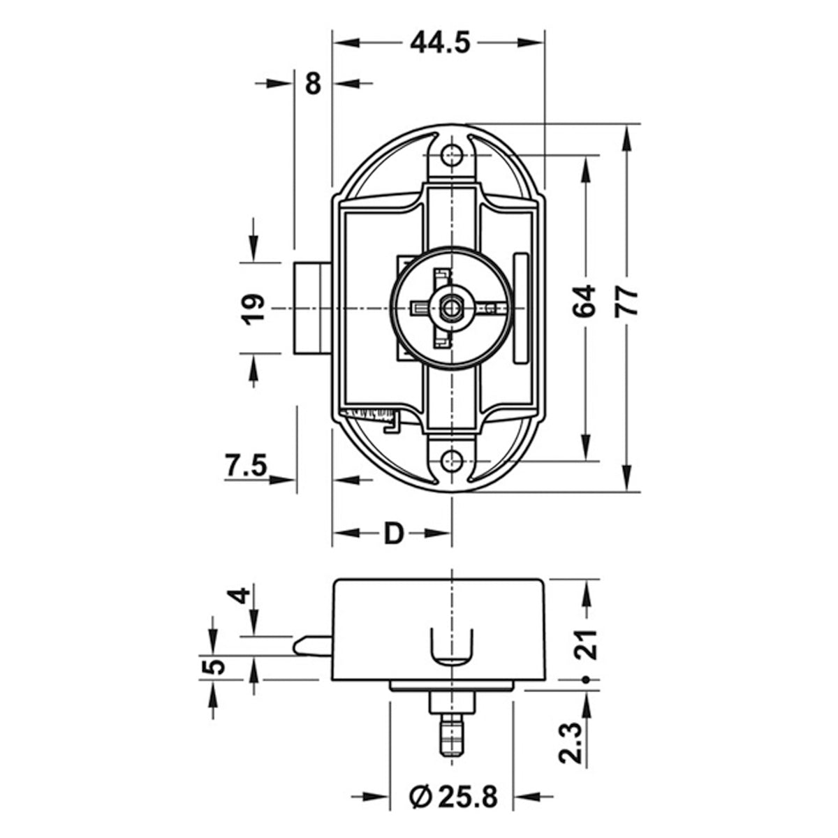 PUSH BUTTON RIM LOCK BS25 77x45 BRN