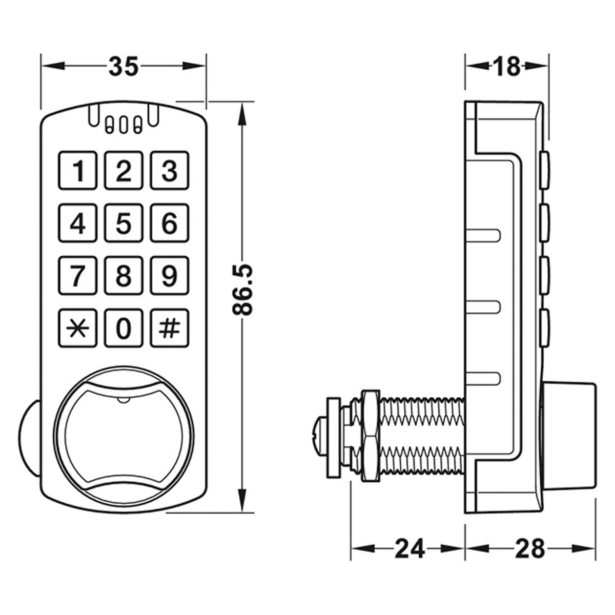 MECH CAM LOCKER LOCK+KEYPAD 35x86.5