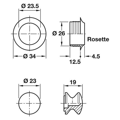 PUSHLOCK KNOB+ROSE 16 D34x17 WHI