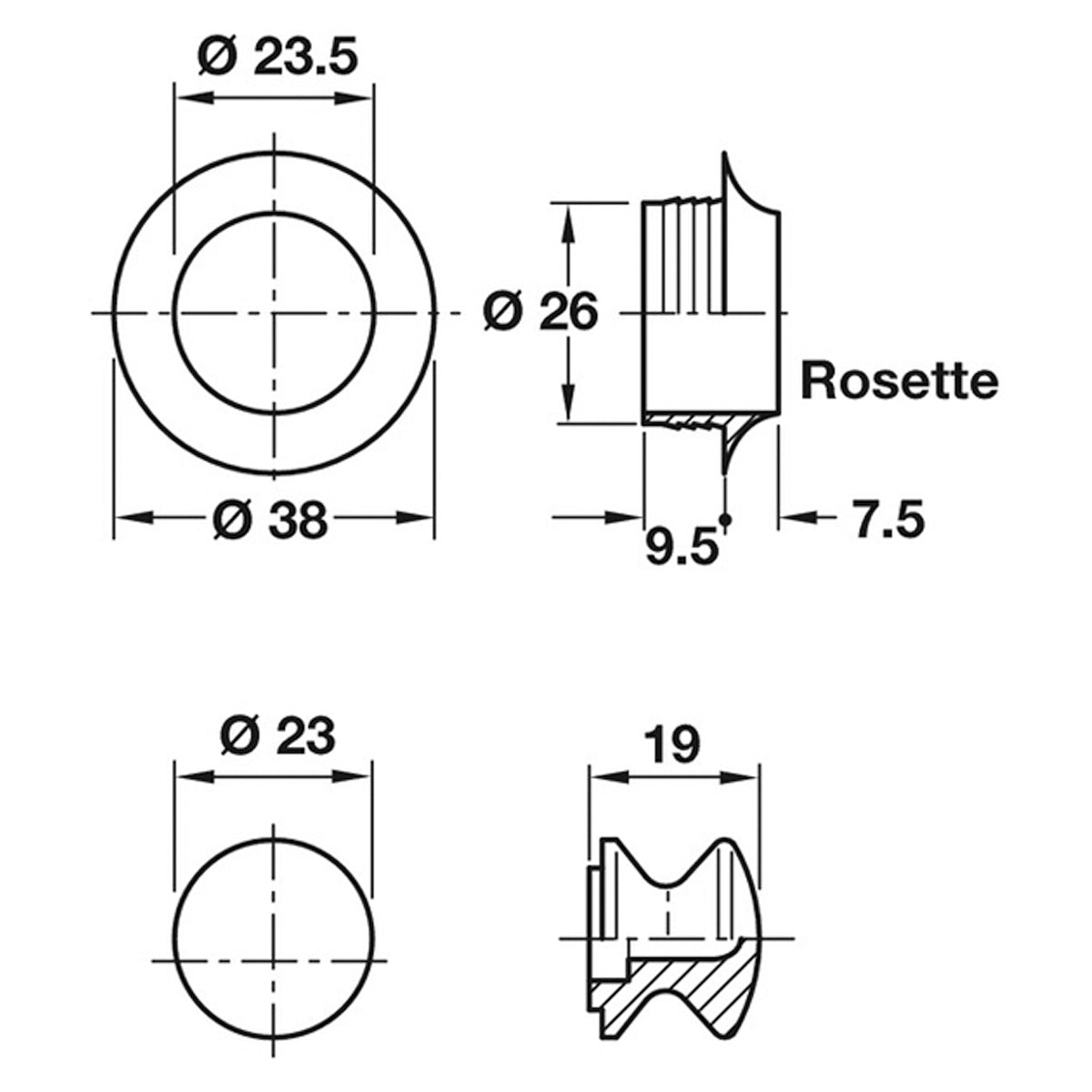 PUSHLOCK KNOB+ROSE 13 D38x17 MNP
