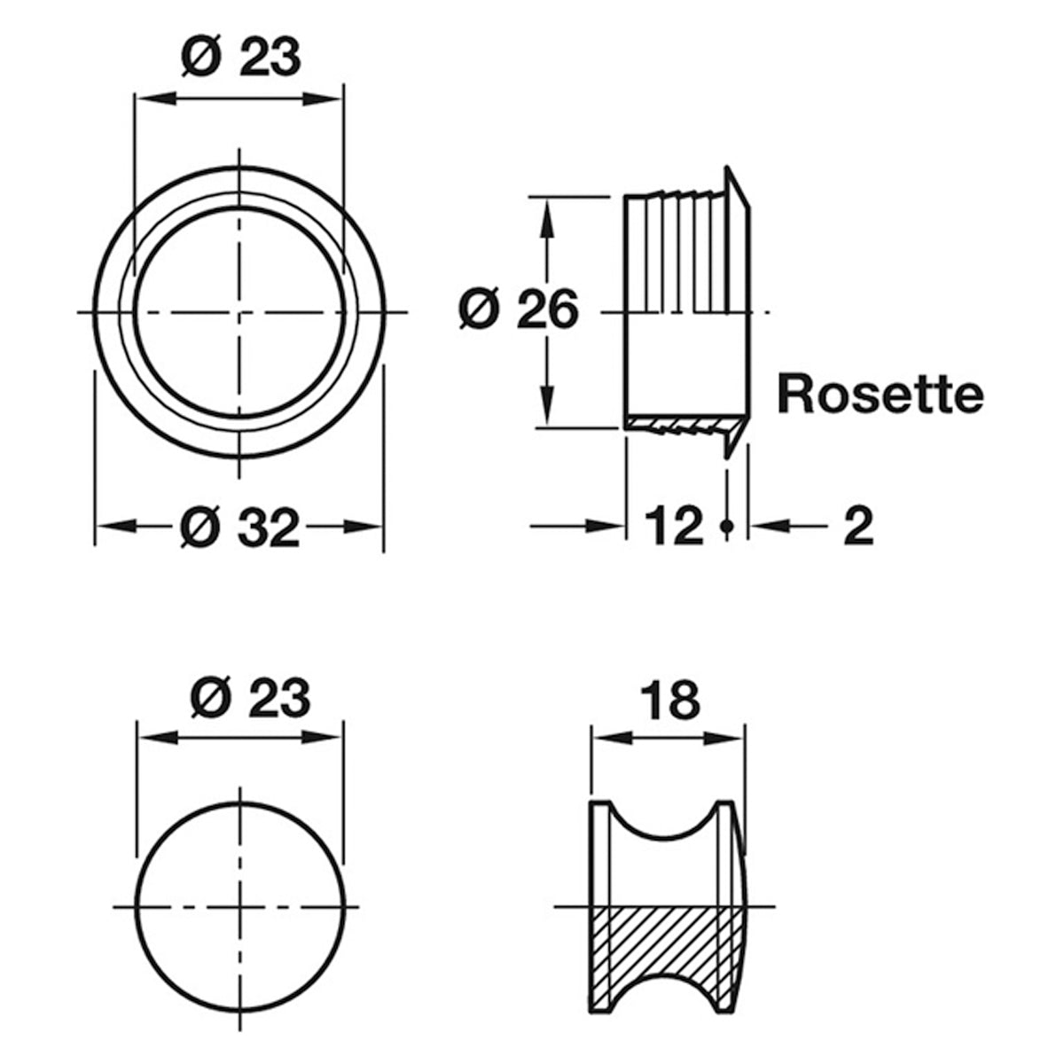 PUSHLOCK KNOB+ROSE 19 D32x14 MNP