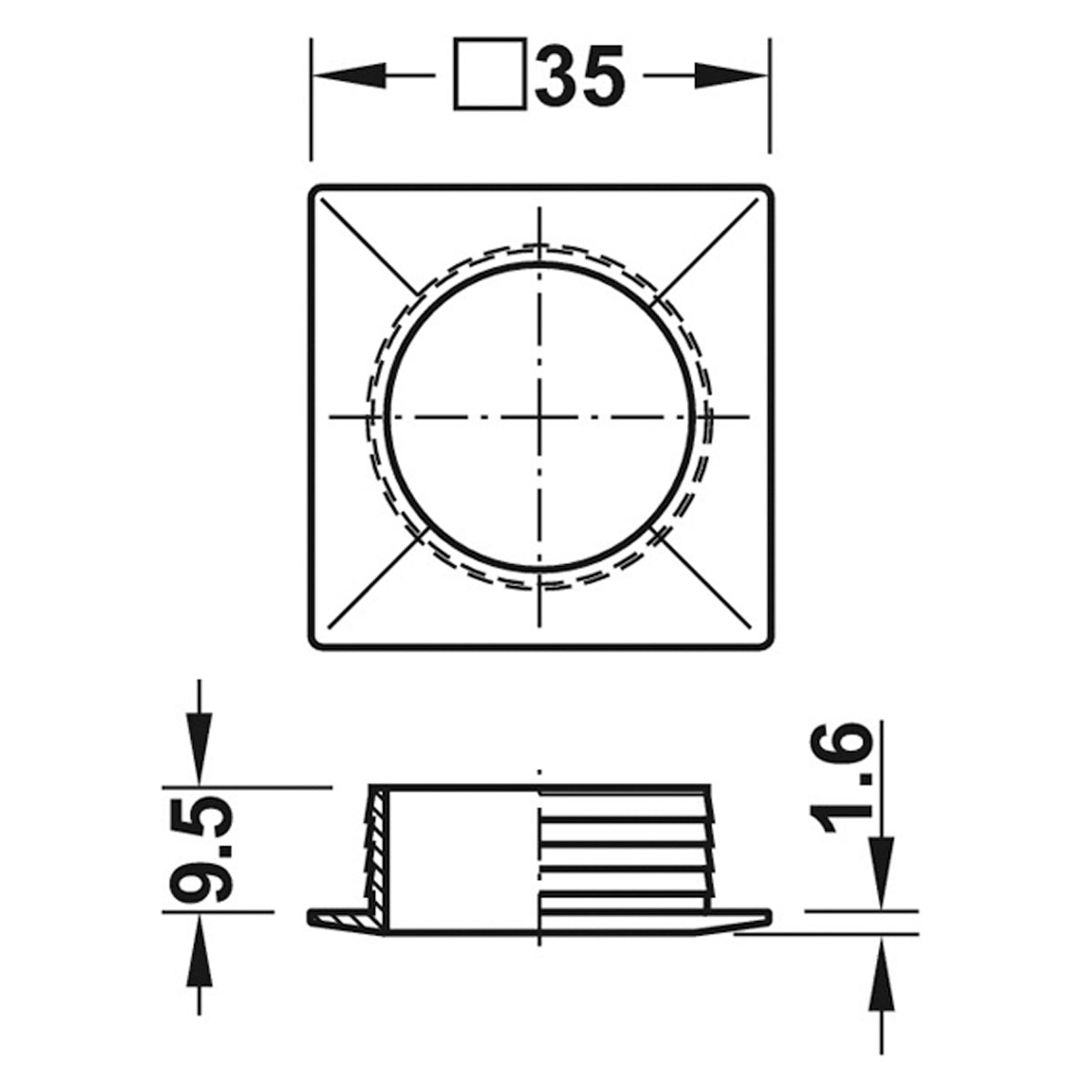 SQUARE ROSETTE 19 35x35x11 PL/PCP