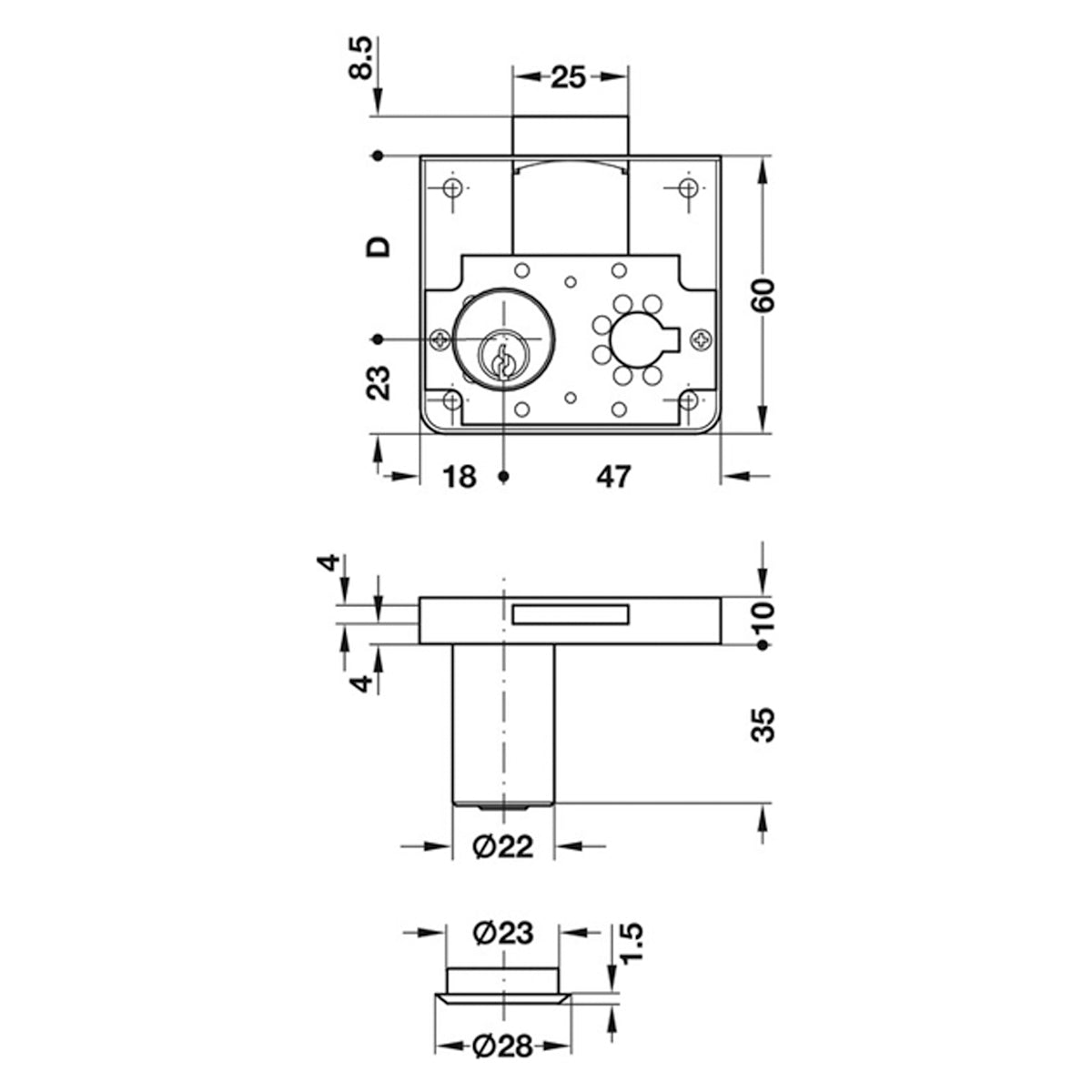 EXTENDED CYLINDER RIM LOCK BS22 ALI