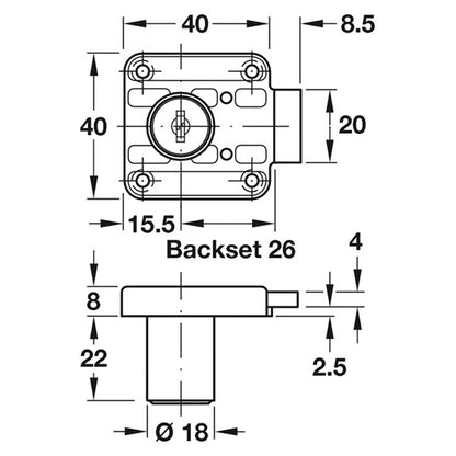 RIM LOCK CYL DRAWER D18 F1 ZA/CP