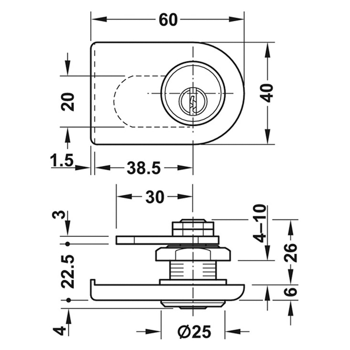 GLASS LEVER LOCK RND A 60x40x36 MNP