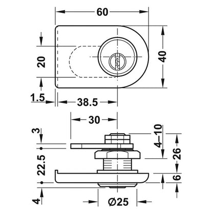 GLASS LEVER LOCK RND B 60x40x36 MNP
