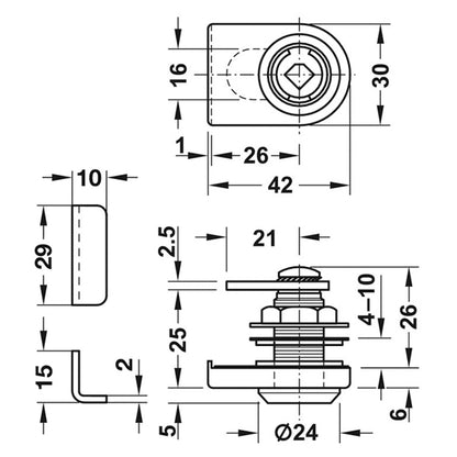 SY3K GLASS DOOR LEVER LOCK 90degCW MNP