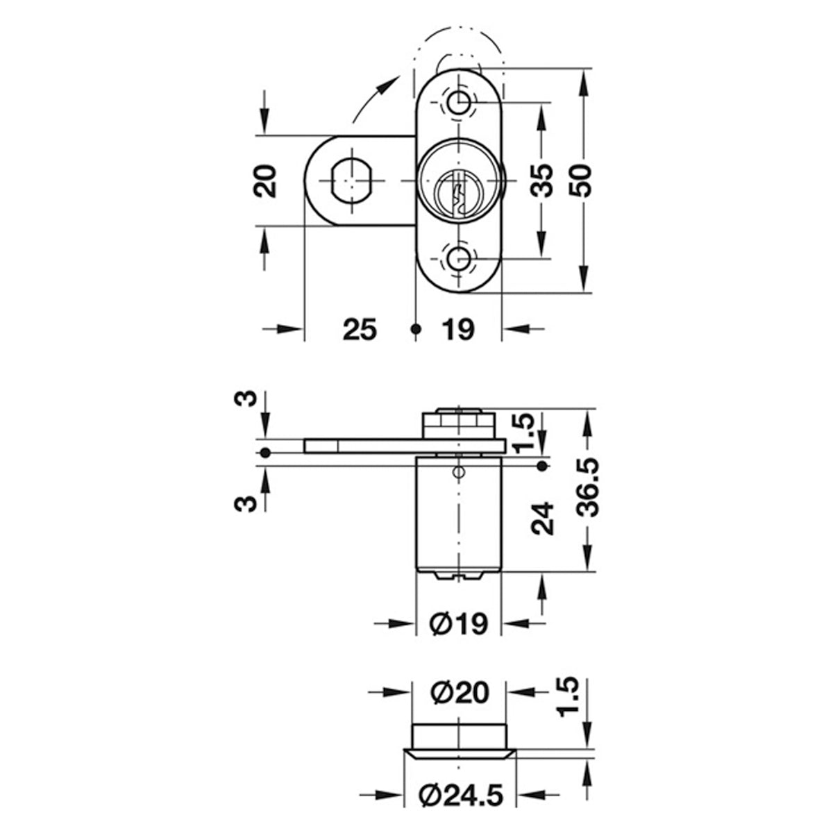 CYLINDER CAM LOCK+TRAP DFG RND