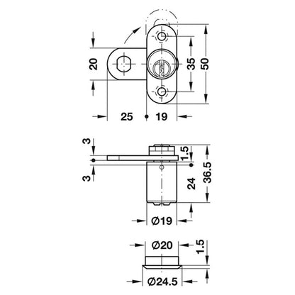 CYL LEVER LOCK+TRAP 90deg RIGHT RAND