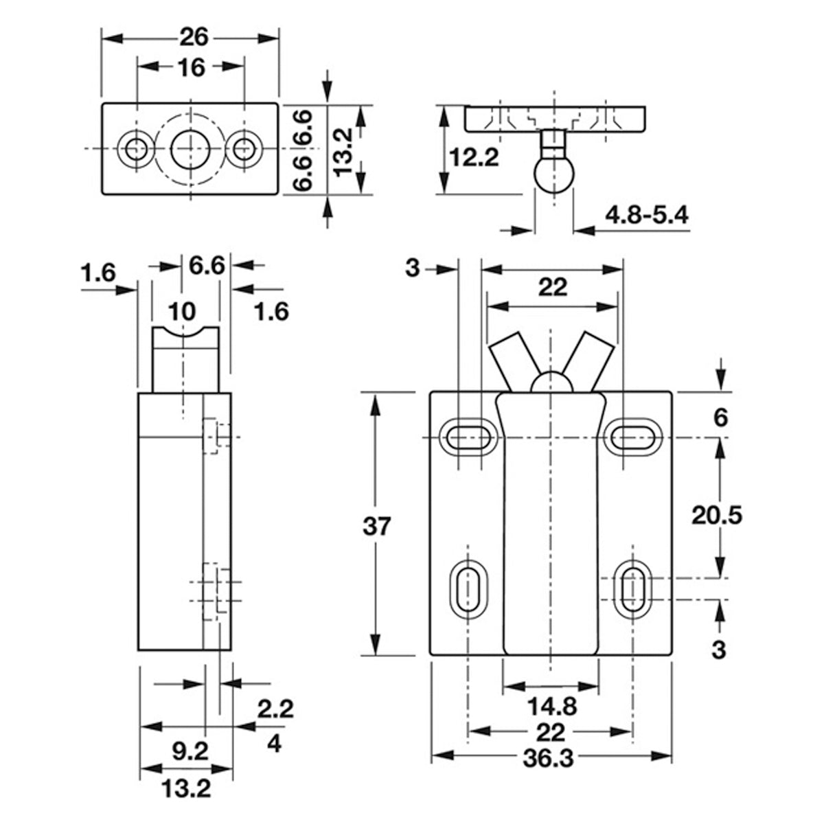 COMPACT NON-MAGNET CATCH 3KG PL/BLK