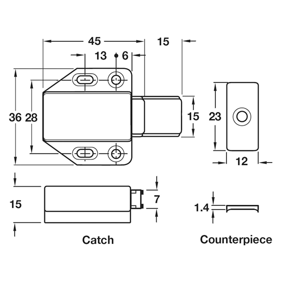 MAGNET PRESSURE CATCH FIXED PL/BRN