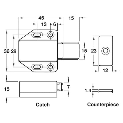 MAGNET PRESSURE CATCH FIXED PLATE SELF ADHESIVE