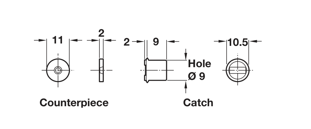 24600708 – 1.8kg Mortice Magnetic Cabinet Catch – White dimensional drawing in millimetres