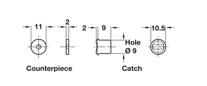 24600708 – 1.8kg Mortice Magnetic Cabinet Catch – White dimensional drawing in millimetres