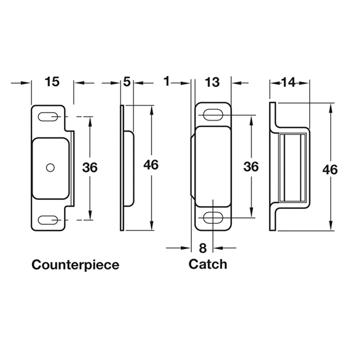 MAGNETIC CATCH 6KG 46x15 ST/NP