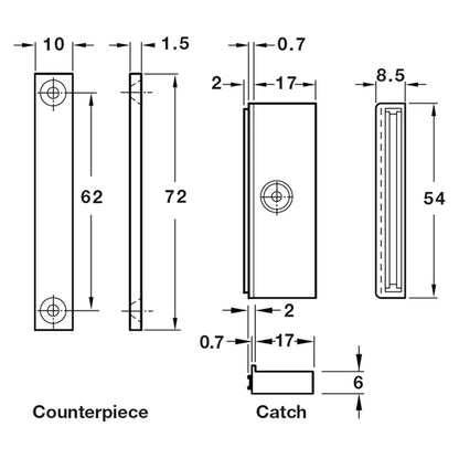 MAGNET CATCH SLIM FLOAT 5KG PL/WHI