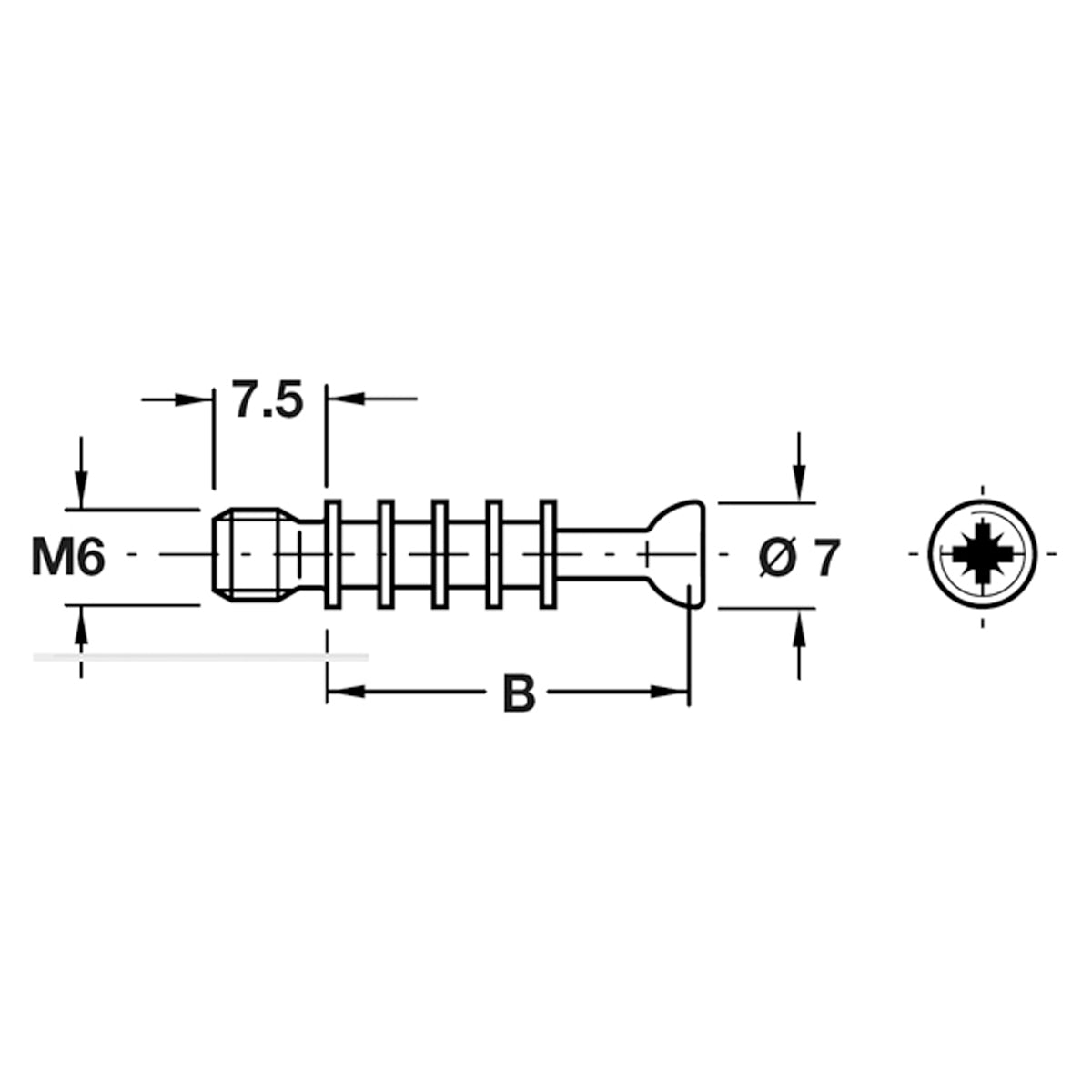 MINIFIX M200 BOLT M6.0x34 GLV x100