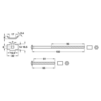 WORKTOP CONNECTING BOLT D35x150 ST/GLV