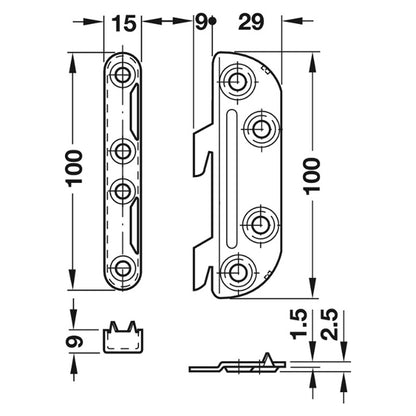 NOVAL K BED FITTING 100x29x15 ST/BG (4 PAIRS)