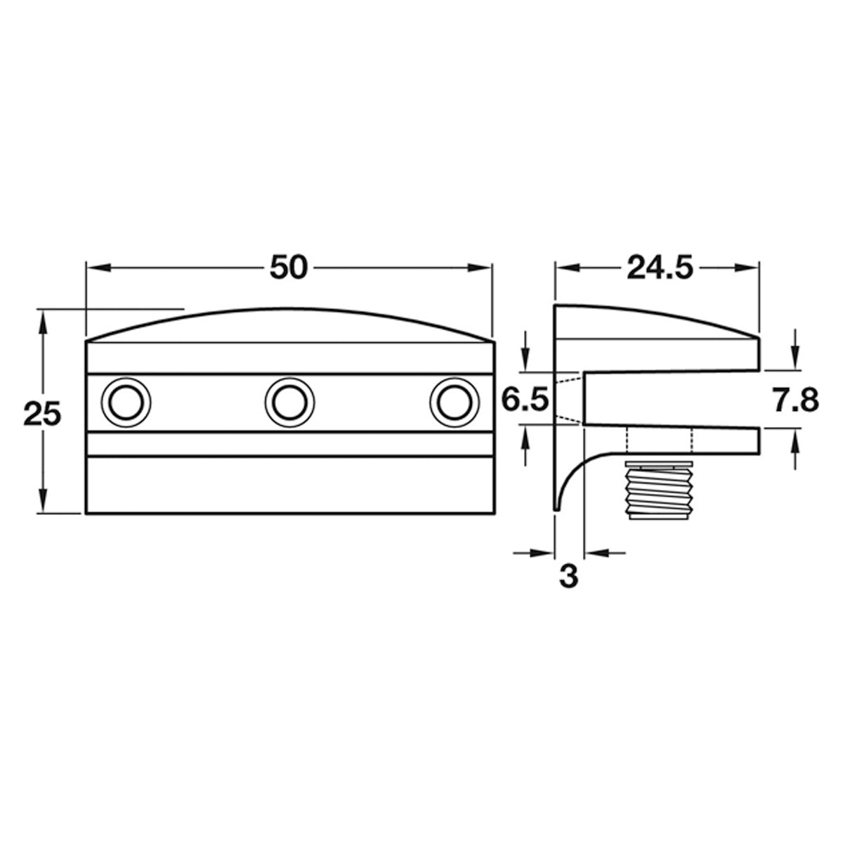 GLASS SHELF SUPPORT 50x25x25 ZA/PCP