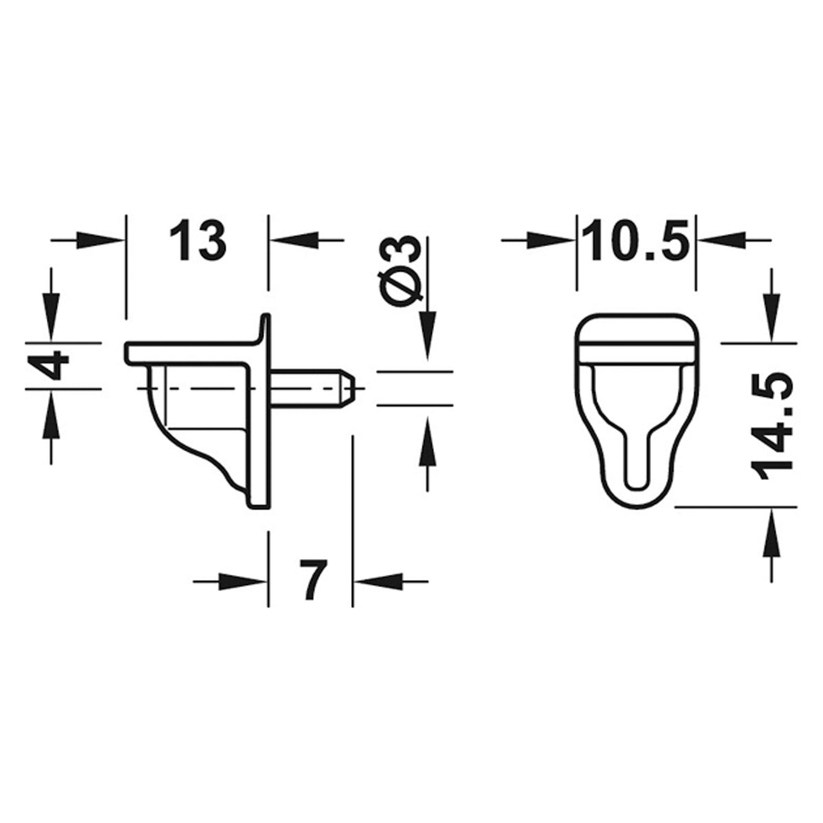 SHELF SUPPORT PLUG 60KG 11x16.5 BX100