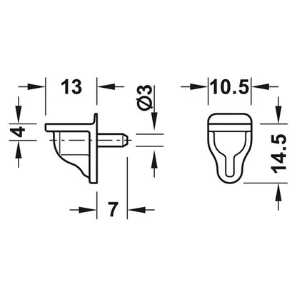 SHELF SUPPORT PLUG 60KG 11x16.5 BX100