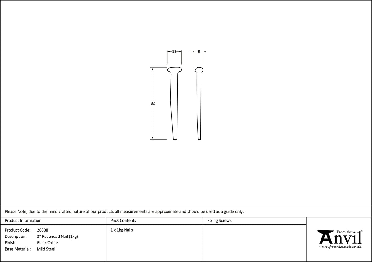 NAIL ROSEHEAD 82x12x09 BLK AVx084 - 28338 by MARCHES (ANVIL) ARCHITECTURAL HARDWARE