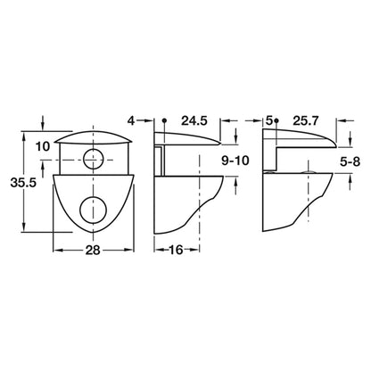 GLASS SHELF SUPP 5-10GLASS ZA/PCP