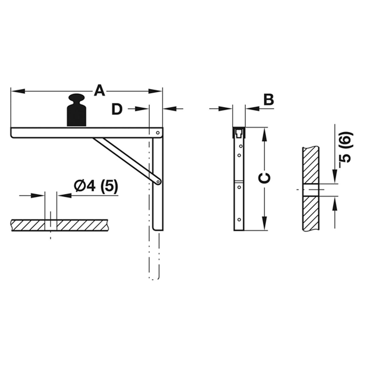 HING BKT ADJ 200KG 36x270x400 ST/GV