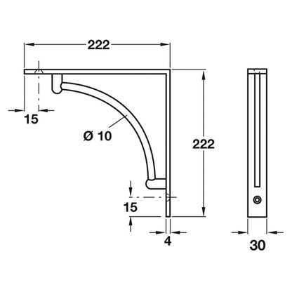 SHELF BRACKET 30x222x222 ST/PC