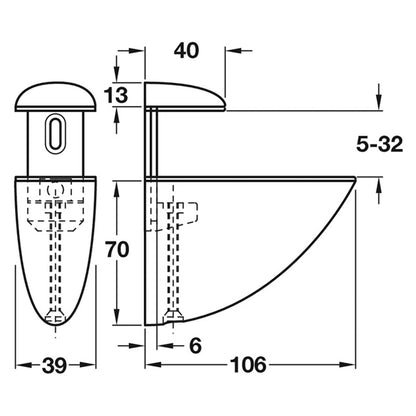 GLASS SHELF SUPPORT 5-32 ZA/PCP