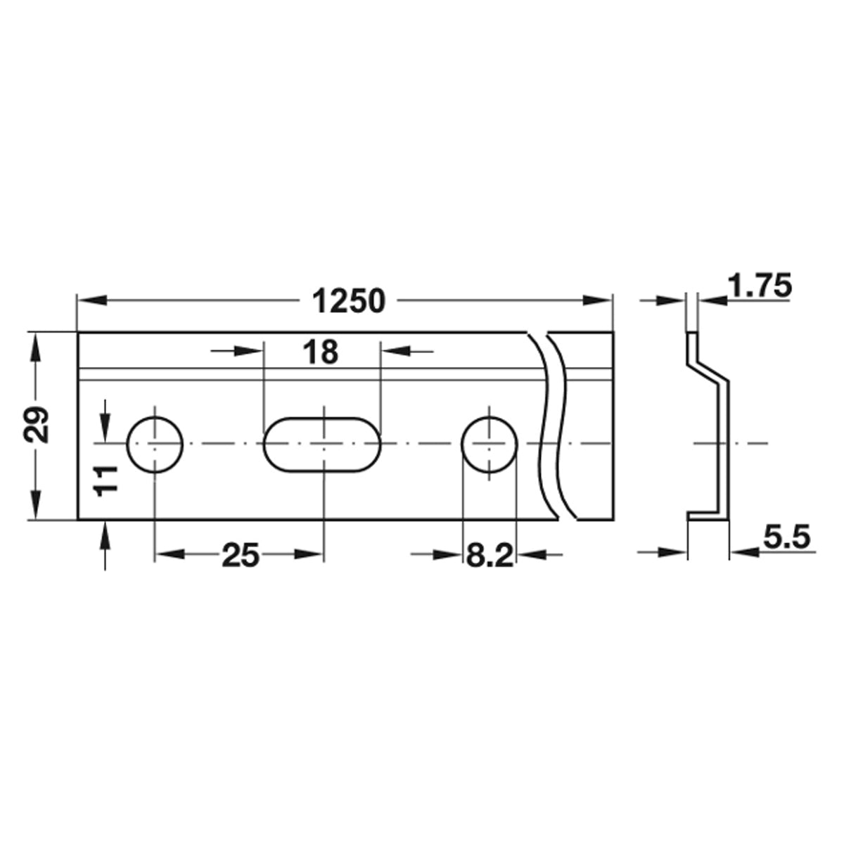CABINET WALL RAIL 1250x29 ST/GLV