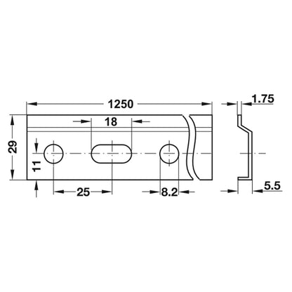 CABINET WALL RAIL 1250x29 ST/GLV