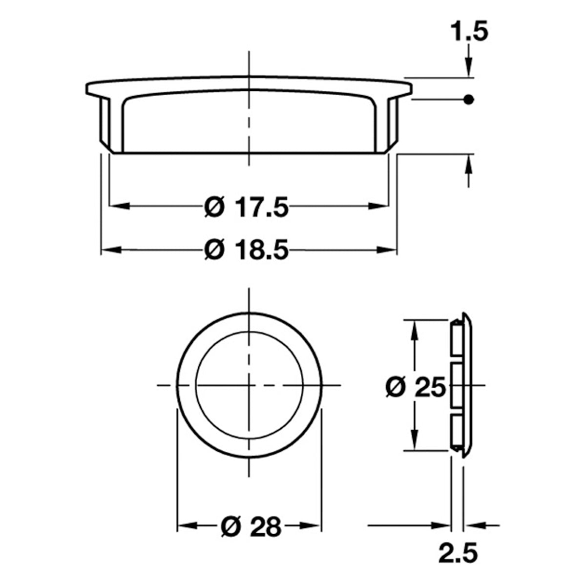 TRASER-6/8 COVER CAP D28x4 NI/WHI