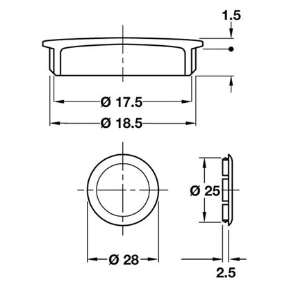 TRASER-6/8 COVER CAP D28x4 NI/WHI