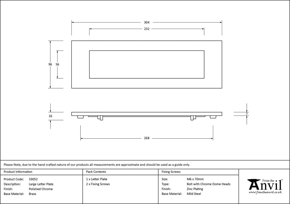 LETTER PLATE 304x096x7 PCP - 33052 by MARCHES (ANVIL) ARCHITECTURAL HARDWARE