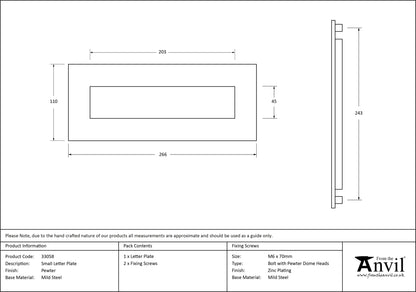 LETTER PLATE 266x110x7 PEW - 33058 by MARCHES (ANVIL) ARCHITECTURAL HARDWARE