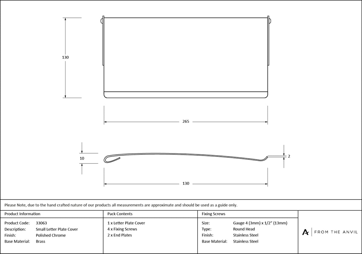 LETTER PLATE COVER 265x128x10 PCP - 33063 by MARCHES (ANVIL) ARCHITECTURAL HARDWARE