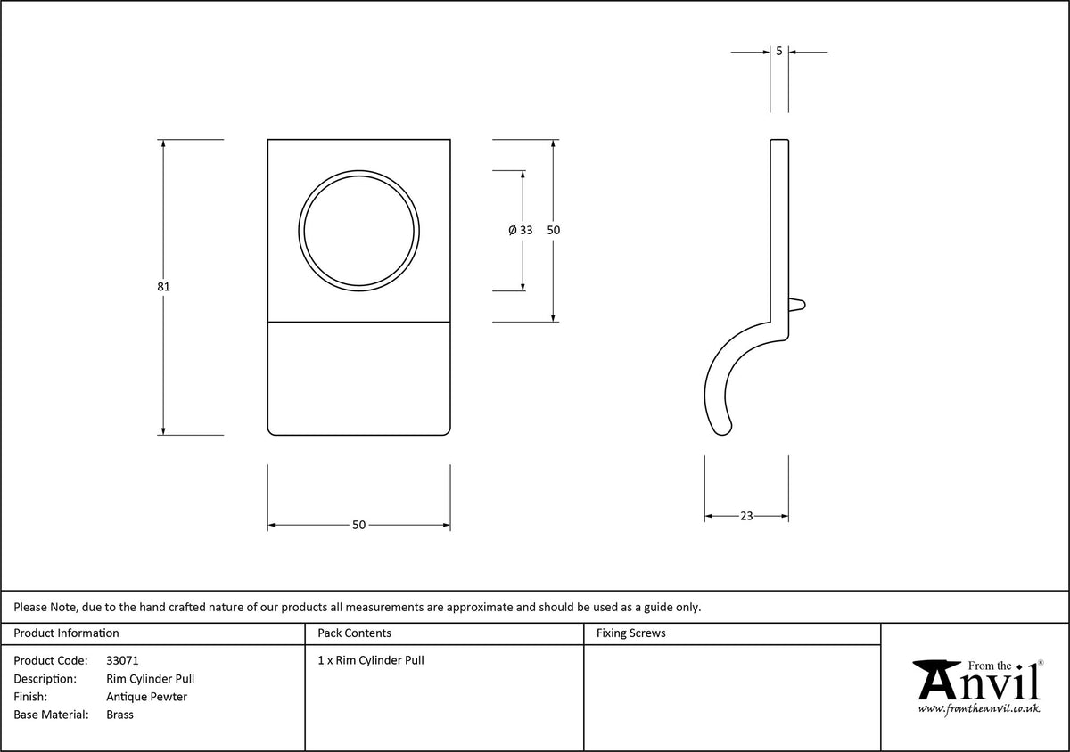 RIM CYLINDER PULL 81x50x23 APW - 33071 by MARCHES (ANVIL) ARCHITECTURAL HARDWARE