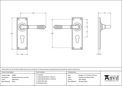 REEDED LEVER HANDLE EURO 123x152x70 AGBR - 33085 by MARCHES (ANVIL) ARCHITECTURAL HARDWARE