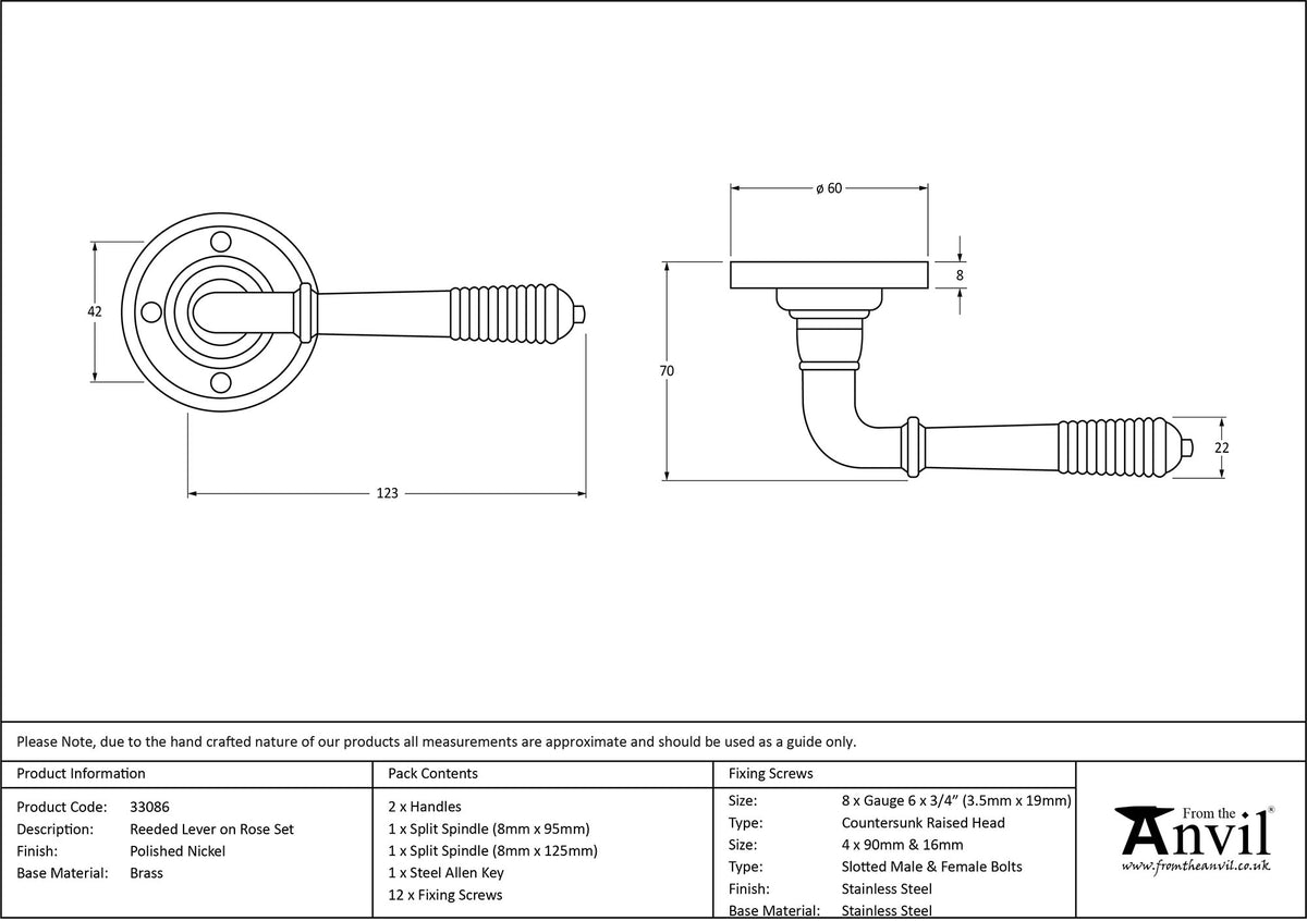 REEDED LEVER HANDLE+ROSE SPR 123x60x70 PNP - 33086 by MARCHES (ANVIL) ARCHITECTURAL HARDWARE