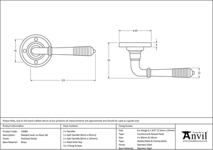 REEDED LEVER HANDLE+ROSE SPR 123x60x70 PNP - 33086 by MARCHES (ANVIL) ARCHITECTURAL HARDWARE