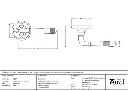 REEDED LEVER HANDLE+ROSE SPR 123x60x70 AGBR - 33087 by MARCHES (ANVIL) ARCHITECTURAL HARDWARE