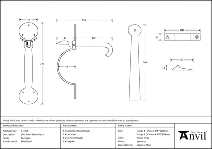 BEAN THUMBLATCH SL 225x52 BWX - 33100 by MARCHES (ANVIL) ARCHITECTURAL HARDWARE