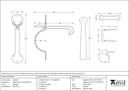BEAN THUMBLATCH MEDIUM XL 210x50 BWX - 33101XL by MARCHES (ANVIL) ARCHITECTURAL HARDWARE