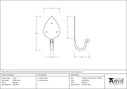 COAT HOOK GOTHIC 119x57x52 BWX - 33122 by MARCHES (ANVIL) ARCHITECTURAL HARDWARE