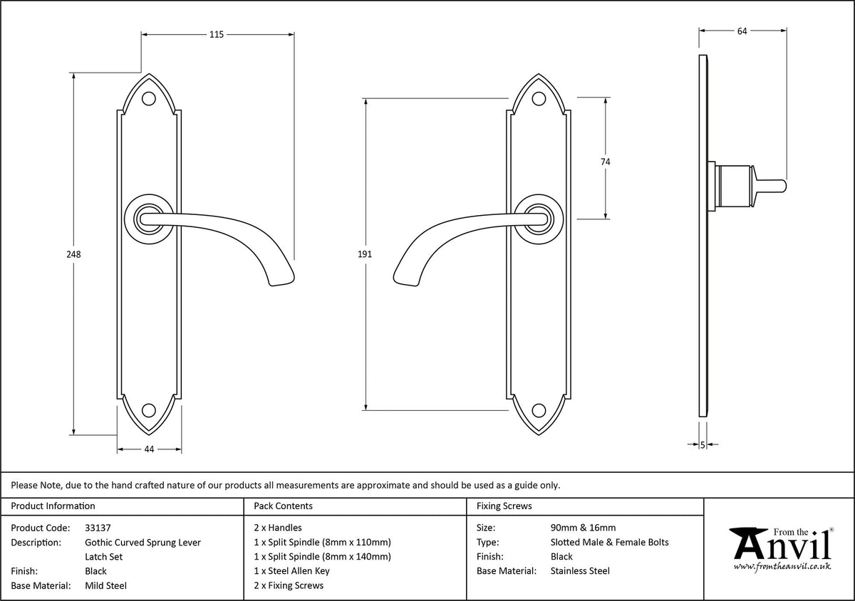 GOTHIC LEVER HANDLE CURVE LATCH 115x248x64 BLK - 33137 by MARCHES (ANVIL) ARCHITECTURAL HARDWARE