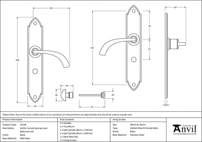 GOTHIC LEVER HANDLE CURVE BATH 115x248x64 BLK - 33138 by MARCHES (ANVIL) ARCHITECTURAL HARDWARE