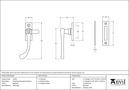 PEARDROP FASTENER 115x20x43 BWX - 33140 by MARCHES (ANVIL) ARCHITECTURAL HARDWARE