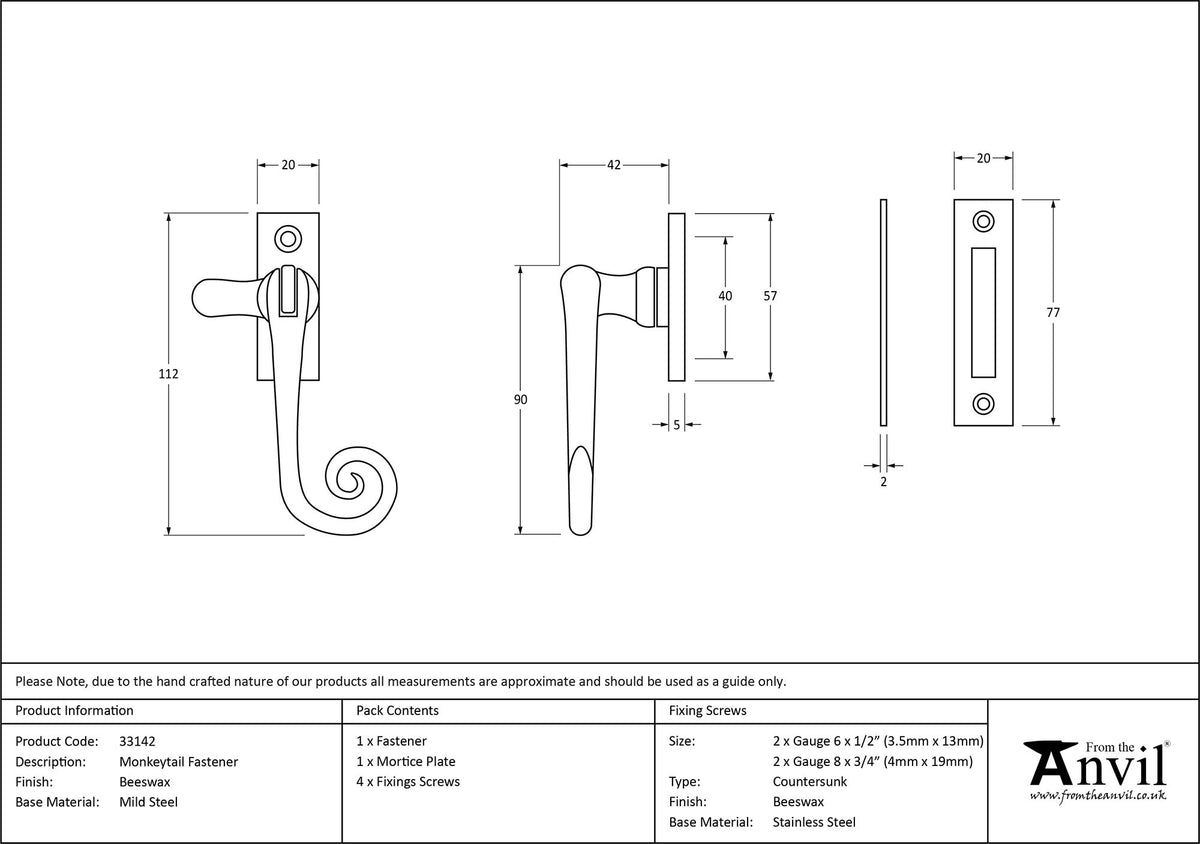 MONKEYTAIL FASTENER 112x20x42 BWX - 33142 by MARCHES (ANVIL) ARCHITECTURAL HARDWARE
